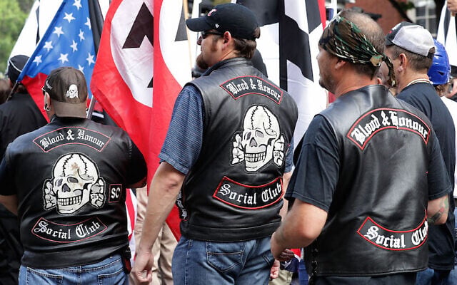Illustrative: Hundreds of white nationalists, neo-Nazis and members of the "alt-right" march in Charlottesville, Virginia, August 2017. (Chip Somodevilla/Getty Images via JTA) Illustrative: Hundreds of white nationalists, neo-Nazis and members of the "alt-right" march in Charlottesville, Virginia, August 2017. (Chip Somodevilla/Getty Images via JTA)