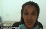 Brinish Zehava Beck, the school teacher and social activist who threw an apple at Prime Minister Benjamin Netanyahu. (Screen capture: Channel 12)