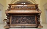 Carvings adorning the Piano of Siena, a 19th century instrument that disappeared for decades and was expected to fetch more than $1 million when put up for auction, seen in a home in the Israeli coastal city of Caesarea, February 18, 2020. (JACK GUEZ / AFP)