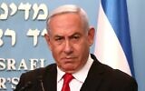 Prime Minister Benjamin Netanyahu delivers an speech at his Jerusalem office on March 14, 2020 (GALI TIBBON / POOL / AFP)