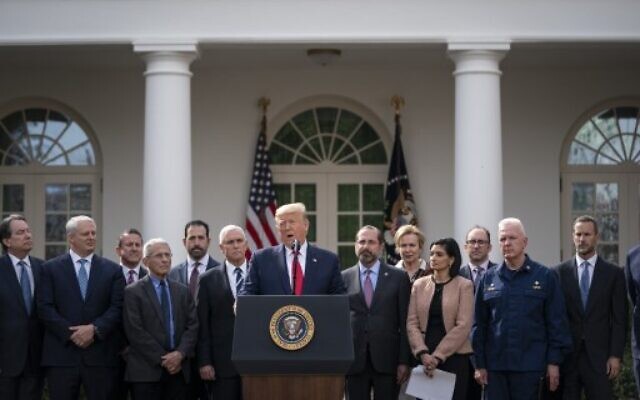 U.S. President Donald Trump holds a news conference about the ongoing global coronavirus pandemic at the White House March 13, 2020 in Washington, DC. Trump is facing a national health emergency as COVID-19 cases continue to rise and 30 people have died from the virus in the United States, according to The Center for Systems Science and Engineering at Johns Hopkins University. Drew Angerer/Getty Images/AFP U.S. President Donald Trump holds a news conference about the ongoing global coronavirus pandemic at the White House March 13, 2020 in Washington, DC. Trump is facing a national health emergency as COVID-19 cases continue to rise and 30 people have died from the virus in the United States, according to The Center for Systems Science and Engineering at Johns Hopkins University. Drew Angerer/Getty Images/AFP