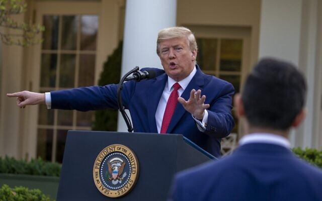 US President Donald Trump takes questions from reporters in the Rose Garden for the daily coronavirus briefing at the White House on March 29, 2020 in Washington, DC. (Tasos Katopodis/Getty Images/AFP) US President Donald Trump takes questions from reporters in the Rose Garden for the daily coronavirus briefing at the White House on March 29, 2020 in Washington, DC. (Tasos Katopodis/Getty Images/AFP)