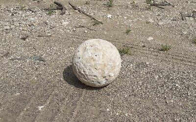 The ballista stone which was recently returned to the City of David. (Uzi Rotstein, Israel Antiquities Authority)