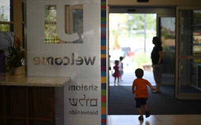 Illustrative: The main entrance of the Staenberg-Loup Jewish Community Center in Denver, July 27, 2018. (Hyoung Chang/The Denver Post via Getty Images/ via JTA)