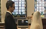 Jalna Silverstein and Asael Papour are married in New York, March 22, 2020. (Courtesy of Silverstein/via JTA)