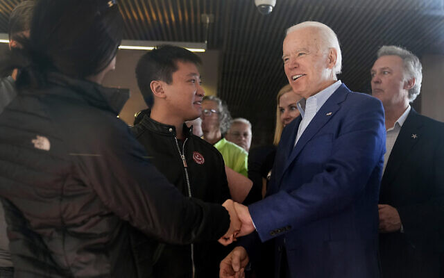 Democratic presidential candidate former Vice President Joe Biden shakes hands with customers at the Buttercup Diner during a campaign stop in Oakland, Calif., Tuesday, March 3, 2020. (AP Photo/Tony Avelar) Democratic presidential candidate former Vice President Joe Biden shakes hands with customers at the Buttercup Diner during a campaign stop in Oakland, Calif., Tuesday, March 3, 2020. (AP Photo/Tony Avelar)