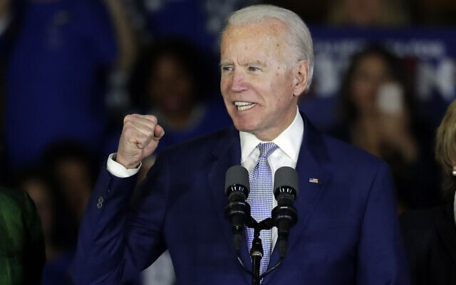 Democratic presidential candidate former Vice President Joe Biden speaks at a primary election night campaign rally in Los Angeles, March 3, 2020. (Chris Carlson/AP) Democratic presidential candidate former Vice President Joe Biden speaks at a primary election night campaign rally in Los Angeles, March 3, 2020. (Chris Carlson/AP)