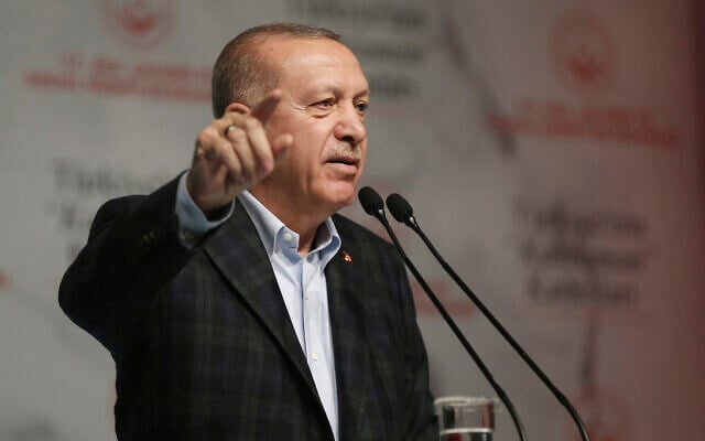Turkey's President Recep Tayyip Erdogan speaks during a meeting marking the International Women's Day, in Istanbul on March 8, 2020. (Presidential Press Service via AP, Pool) Turkey's President Recep Tayyip Erdogan speaks during a meeting marking the International Women's Day, in Istanbul on March 8, 2020. (Presidential Press Service via AP, Pool)