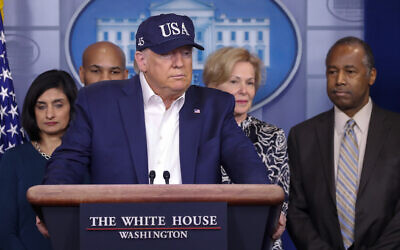 US President Donald Trump speaks during a briefing on coronavirus in the Brady press briefing room at the White House, March 14, 2020, in Washington. (AP Photo/Alex Brandon)