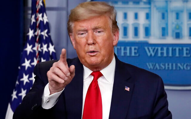 In this March 26, 2020 file photo, US President Donald Trump speaks about the coronavirus in the James Brady Briefing Room, in Washington. (AP/Alex Brandon, File) In this March 26, 2020 file photo, US President Donald Trump speaks about the coronavirus in the James Brady Briefing Room, in Washington. (AP/Alex Brandon, File)