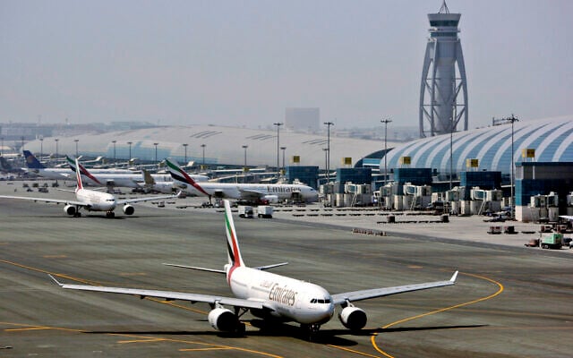 Illustrative: An Emirates airline passenger jet taxis on the tarmac at Dubai International airport in Dubai, United Arab Emirates, April 20, 2010. (Kamran Jebreili/AP) Illustrative: An Emirates airline passenger jet taxis on the tarmac at Dubai International airport in Dubai, United Arab Emirates, April 20, 2010. (Kamran Jebreili/AP)