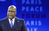 Republic of Congo's President Felix Tshisekedi delivers his speech at the Paris Peace Forum Tuesday, Nov. 12, 2019 in Paris. (Ludovic Marin/Pool via AP)
