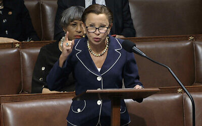 Democratic Rep. Nydia Velazquez of New York speaks as the House of Representatives debates the articles of impeachment against President Donald Trump at the Capitol in Washington, December 18, 2019. (House Television via AP)