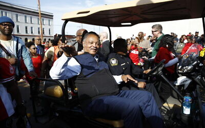 The Rev. Jesse Jackson arrives at the Edmund Pettus Bridge in Selma, Alabama, March 1, 2020, to commemorate the 55th anniversary of 'Bloody Sunday,' when white police attacked black marchers in Selma. (Patrick Semansky/AP)