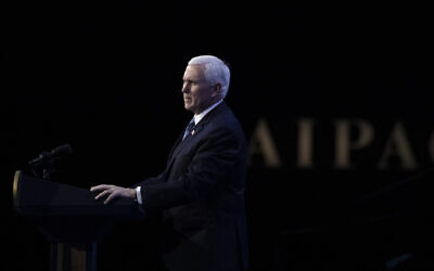 Vice President Mike Pence speaks at the American Israel Public Affairs Committee (AIPAC) 2020 Conference, March 2, 2020, in Washington. (AP Photo/Alex Brandon) Vice President Mike Pence speaks at the American Israel Public Affairs Committee (AIPAC) 2020 Conference, March 2, 2020, in Washington. (AP Photo/Alex Brandon)
