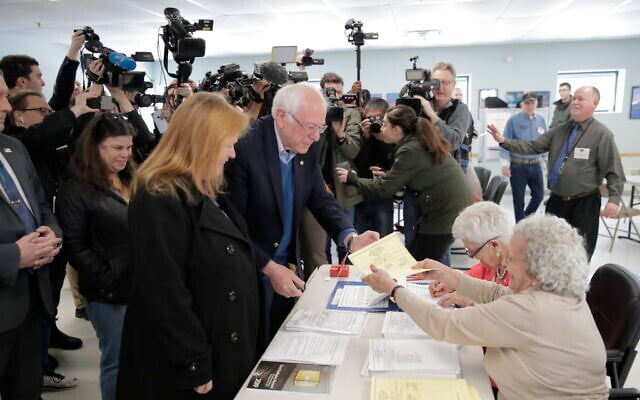 Democratic presidential candidate Bernie Sander arrives to vote in the Vermont Primary near his home in Burlington, Vermont, March 3, 2020. (AP Photo/Charles Krupa) Democratic presidential candidate Bernie Sander arrives to vote in the Vermont Primary near his home in Burlington, Vermont, March 3, 2020. (AP Photo/Charles Krupa)