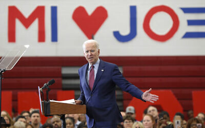 Democratic presidential candidate former Vice President Joe Biden speaks during a campaign rally at Renaissance High School in Detroit, Monday, March 9, 2020. (AP/Paul Sancya)