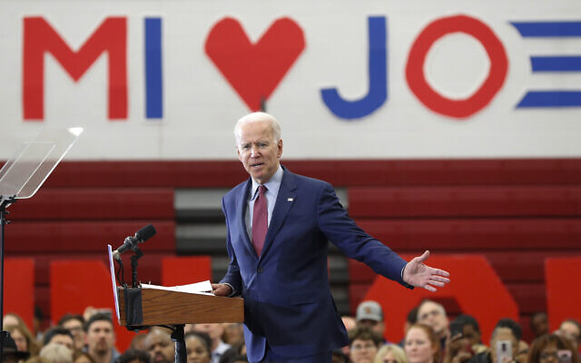 Democratic presidential candidate former Vice President Joe Biden speaks during a campaign rally at Renaissance High School in Detroit, Monday, March 9, 2020. (AP/Paul Sancya) Democratic presidential candidate former Vice President Joe Biden speaks during a campaign rally at Renaissance High School in Detroit, Monday, March 9, 2020. (AP/Paul Sancya)