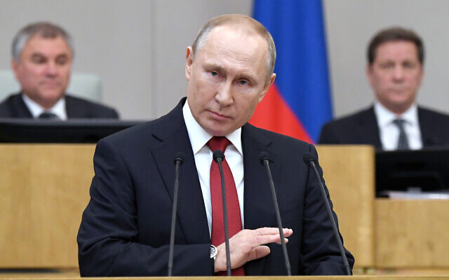 Russian President Vladimir Putin speaks during a session prior to voting for constitutional amendments at the State Duma, the Lower House of the Russian Parliament in Moscow, Russia, March 10, 2020 (Alexei Nikolsky, Sputnik, Kremlin Pool Photo via AP) Russian President Vladimir Putin speaks during a session prior to voting for constitutional amendments at the State Duma, the Lower House of the Russian Parliament in Moscow, Russia, March 10, 2020 (Alexei Nikolsky, Sputnik, Kremlin Pool Photo via AP)