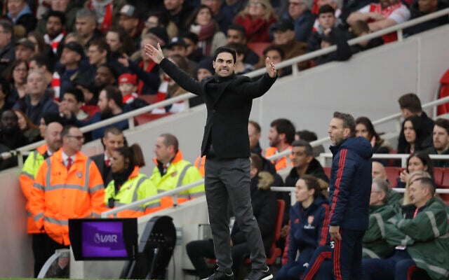 In this Saturday, March 7, 2020 photo Arsenal's head coach Mikel Arteta reacts during the Premier League soccer match between Arsenal and West Ham at the Emirates Stadium in London. (AP/Matt Dunham) In this Saturday, March 7, 2020 photo Arsenal's head coach Mikel Arteta reacts during the Premier League soccer match between Arsenal and West Ham at the Emirates Stadium in London. (AP/Matt Dunham)