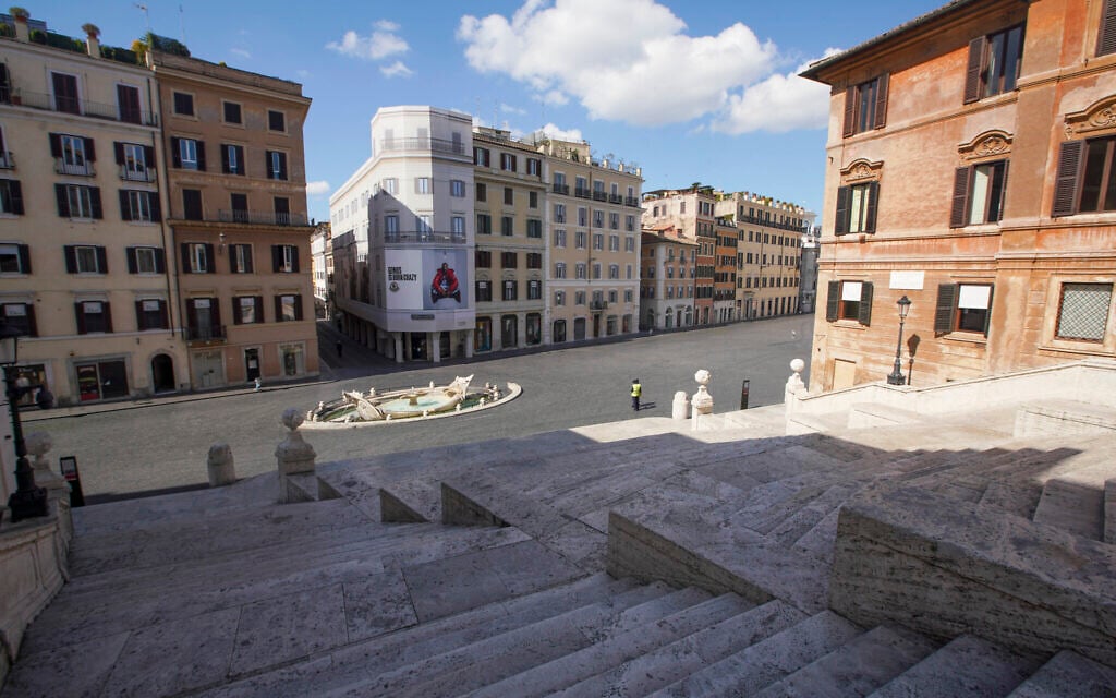 A view of the empty Spanish Steps, in Rome, Tuesday, March 24, 2020. (AP Photo/Andrew Medichini)