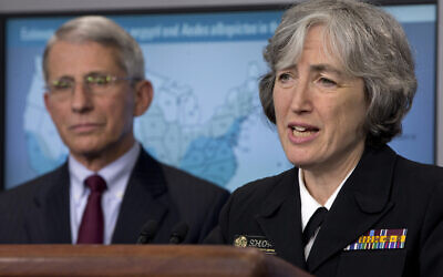 Dr. Anne Schuchat, principal deputy director of the Center for Disease Control, right, speaks about the Zika virus, accompanied by Dr. Anthony Fauci, director of NIH/NIAID, Monday, April 11, 2016, during a news briefing at the White House in Washington. (AP Photo/Jacquelyn Martin)