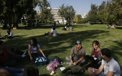 Illustrative: Students seen at the Givat Ram campus of the Hebrew University of Jerusalem, October 27, 2014. (Miriam Alster/FLASh90)