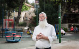 Rabbi Dov Singer at a playground in Jerusalem, on April 5, 2016 (Hadas Parush/Flash90)