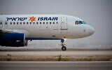 An Israir flight seen taking off from Ben Gurion Airport, on March 24, 2018. (Moshe Shai/FLASH90)