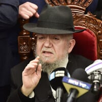 Rabbi Meir Mazuz speaks at a press conference the Yachad political party in Bnei Brak, March 27, 2019. (Yehuda Haim/Flash90)