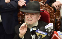 Rabbi Meir Mazuz speaks at a press conference the Yachad political party in Bnei Brak, March 27, 2019. (Yehuda Haim/Flash90)