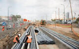 Illustrative: Construction of the new Tel Aviv Light Rail, on Jerusalem Boulevard in Jaffa-Tel Aviv on February 25, 2020. (Miriam Alster/Flash90/File)