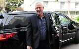 Head of the Blue and White party Benny Gantz arrives for a meeting with Yisrael Beytenu leader Avigdor Liberman in Ramat Gan on March 9, 2020. (Tomer Neuberg/Flash90)