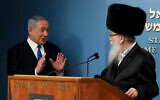 Prime Minister Benjamin Netanyahu (left) with then-health minister Yaakov Litzman, in Jerusalem, on March 11, 2020. (Flash90)