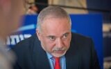 Yisrael Beytenu leader Avigdor Liberman holds a press conference in Neve Ilan, near Jerusalem, on March 11, 2020. (Yonatan Sindel/Flash90)