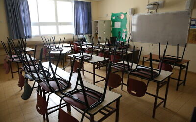 Illustrative: A closed school in the northern Israeli town of Safed on March 13, 2020. (David Cohen/Flash90)