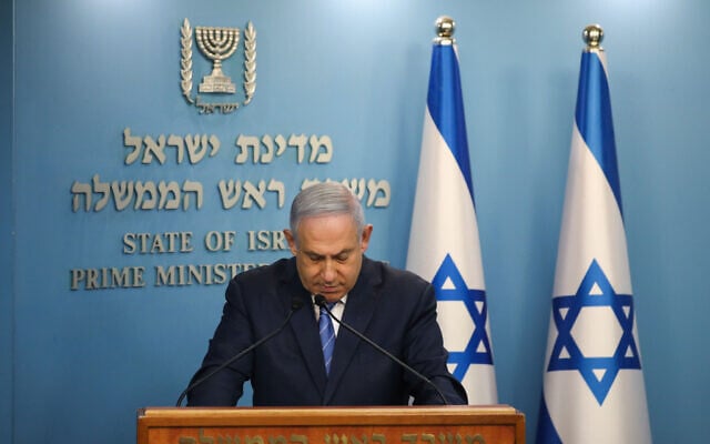 Prime Minister Benjamin Netanyahu speaks during a press conference about the coronavirus COVID-19, at the Prime Minister's Office in Jerusalem on March 25, 2020. (Olivier Fitoussi/Flash90) Prime Minister Benjamin Netanyahu speaks during a press conference about the coronavirus COVID-19, at the Prime Minister's Office in Jerusalem on March 25, 2020. (Olivier Fitoussi/Flash90)
