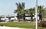 Screen capture from video of buses waiting to transport Arab Israeli students from Jordan back to the country, March 26, 2020. (Twitter)