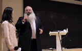 Rabbi Shimon Freundlich speaking at Family Hospital in Beijing, China in 2018. (Courtesy of Chabad China via JTA)