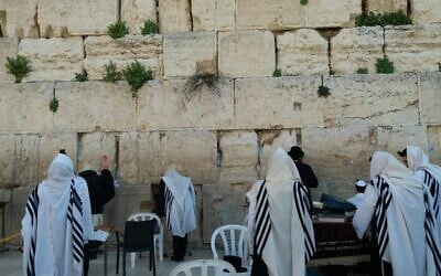 Morning prayers at the Western Wall in Jerusalem's Old City, March 16, 2020. (Courtesy: The Western Wall Heritage Foundation)