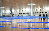 The empty departure hall at Ben Gurion International Airport, March 11, 2020. (Flash90)