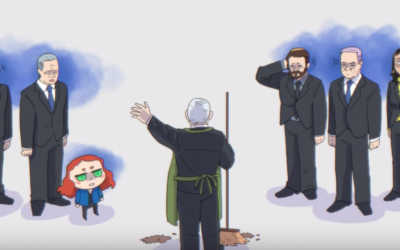 A scene from 'State of Israel Anime,' in which Israeli politicians are turned into Japanese-speaking anime characters (Courtesy Frankendo)
