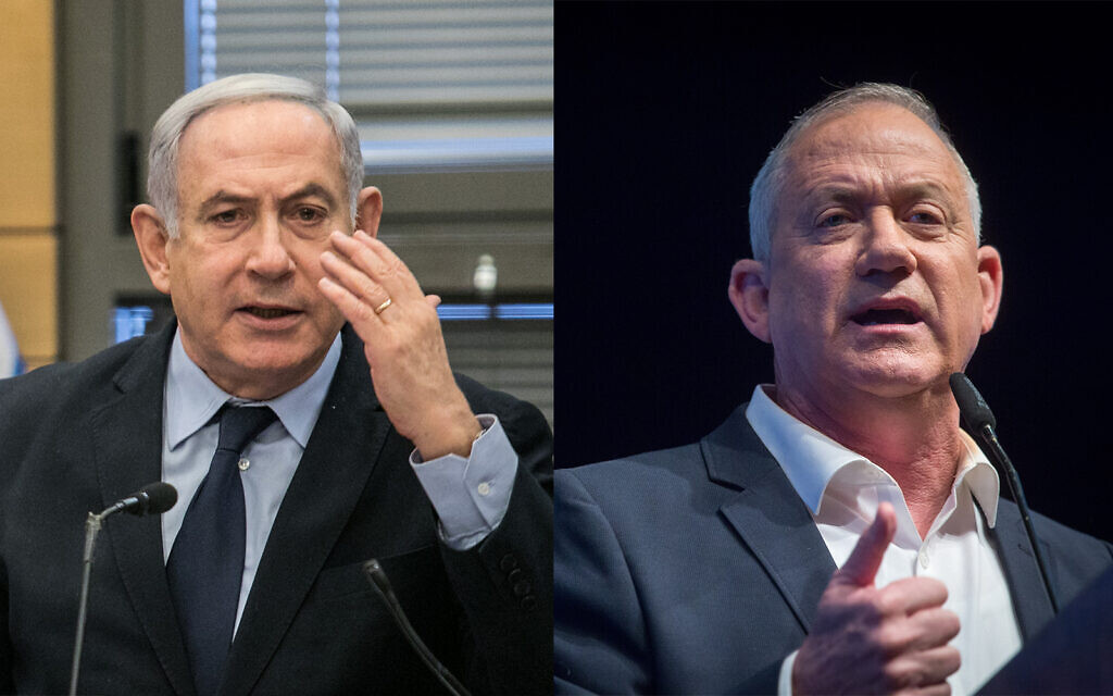 Composite photo shows Prime Minister Benjamin Netanyahu, left, and Defense Minister Benny Gantz, right. (Flash90)