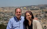 International Fellowship of Christians and Jews founder Rabbi Yechiel Eckstein and daughter Yael, the current organization head, with a view of the Jerusalem Old City. (Olivier Fitusi)
