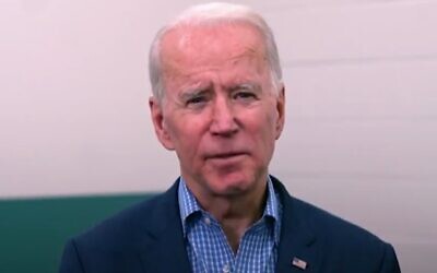 Former vice president Joe Biden in a video address to AIPAC, March 2, 2020 (Screen grab/Twitter)