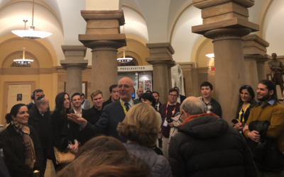 Congressman Ted Deutch at the Crypt of the Capitol, during the annual tour he gives to Camp Ramah alumni during the AIPAC Policy Conference, this year on March 1, 2020 (Jessica Steinberg/Times of Israel)