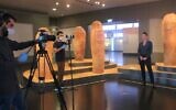 During the coronavirus, the Israel went virtual; here, curator Shirly Ben-Dor Evian at Emoglyphs Picture-Writing from Hieroglyphs to the Emoji at the Israel Museum (Courtesy Sophia Kartavtzeva)