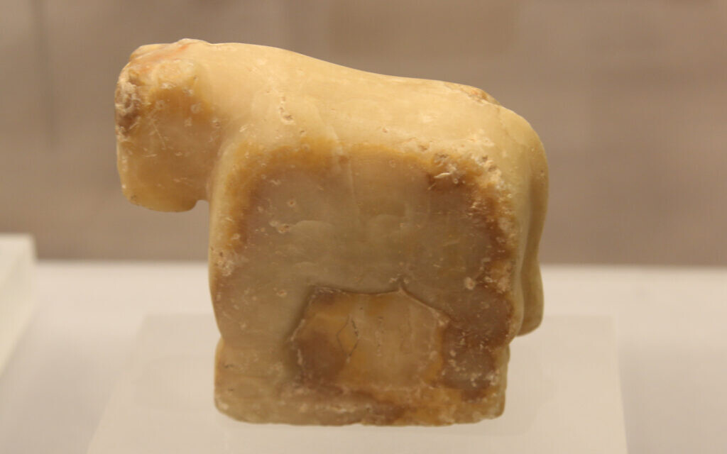 A statue of a bull with an inscription in the South Arabian language dating to the 1st-5th centuries BCE. (Shmuel Bar-Am)