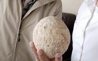 2,000-year-old ballista stone returned to the City of David by an anonymous Israeli 15 years after he stole it.   (Moshe Manies)