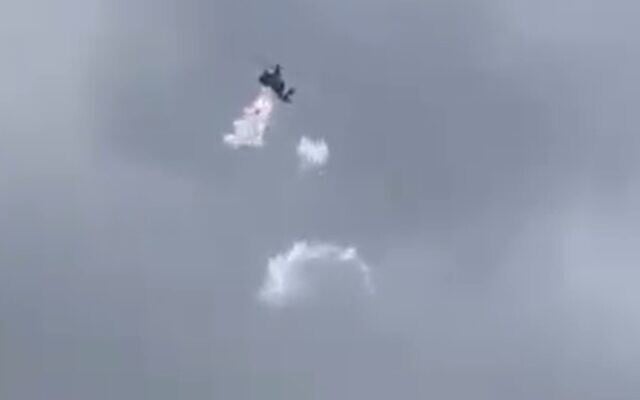 A screen capture from a video reportedly showing an Israeli helicopter attacking a vehicle in the Syrian Golan Heights on March 2, 2020. (Screen capture: Twitter) A screen capture from a video reportedly showing an Israeli helicopter attacking a vehicle in the Syrian Golan Heights on March 2, 2020. (Screen capture: Twitter)